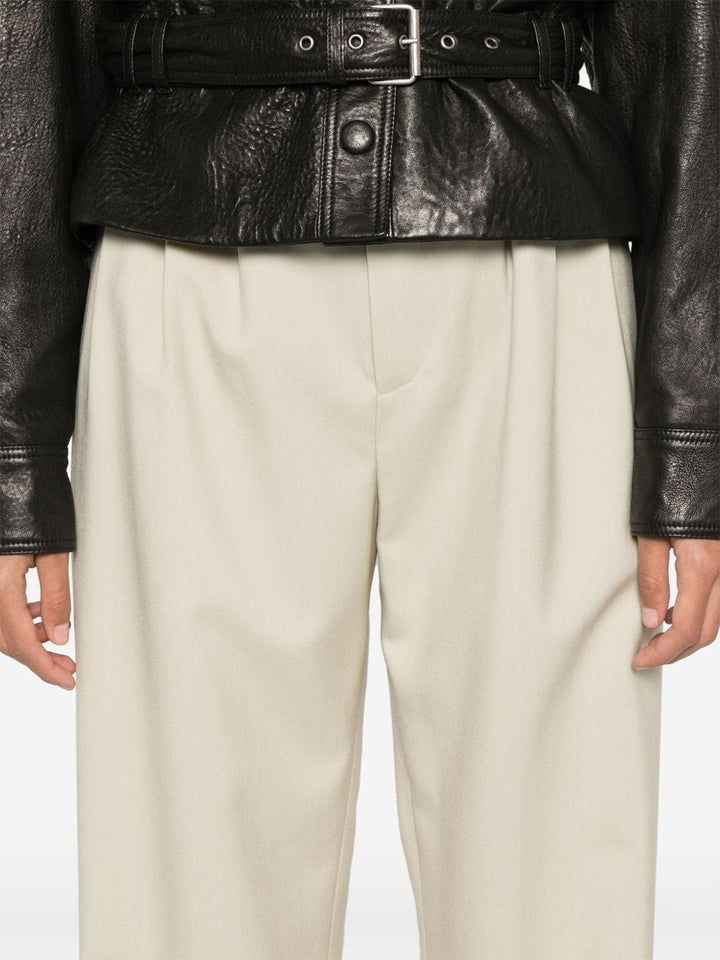 Saint Laurent Trousers 40 Saint Laurent Straight Leg Pants Saint Laurent Beige High-Waisted Wool Trousers with Pleats Brand