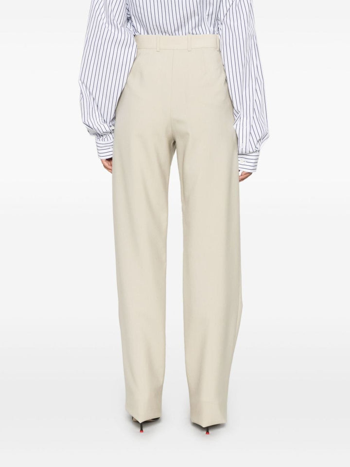 Saint Laurent Trousers 40 Saint Laurent Straight Leg Pants Saint Laurent Beige High-Waisted Wool Trousers with Pleats Brand