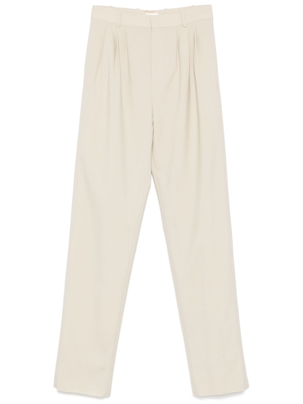 Saint Laurent Trousers 40 Saint Laurent Straight Leg Pants Saint Laurent Beige High-Waisted Wool Trousers with Pleats Brand