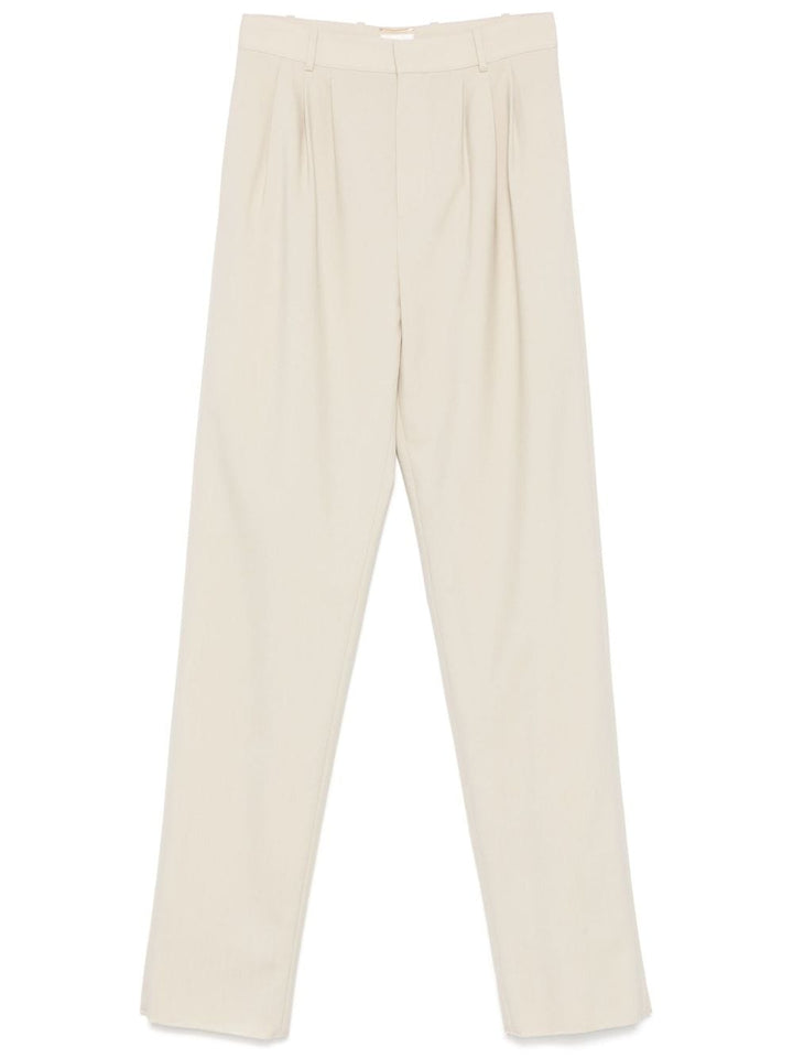 Saint Laurent Trousers 40 Saint Laurent Straight Leg Pants Saint Laurent Beige High-Waisted Wool Trousers with Pleats Brand