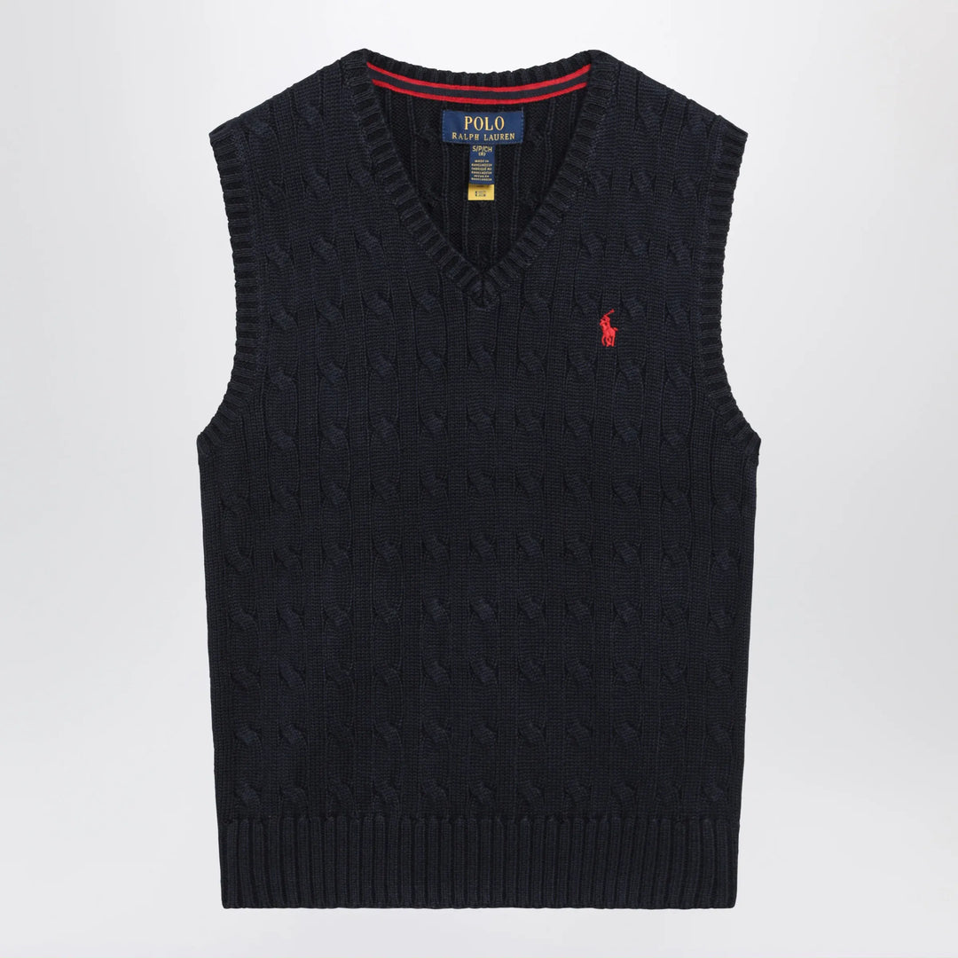 Polo Ralph Lauren - Cable-knit V-neck cotton sweater vest in navy Brand Vests M