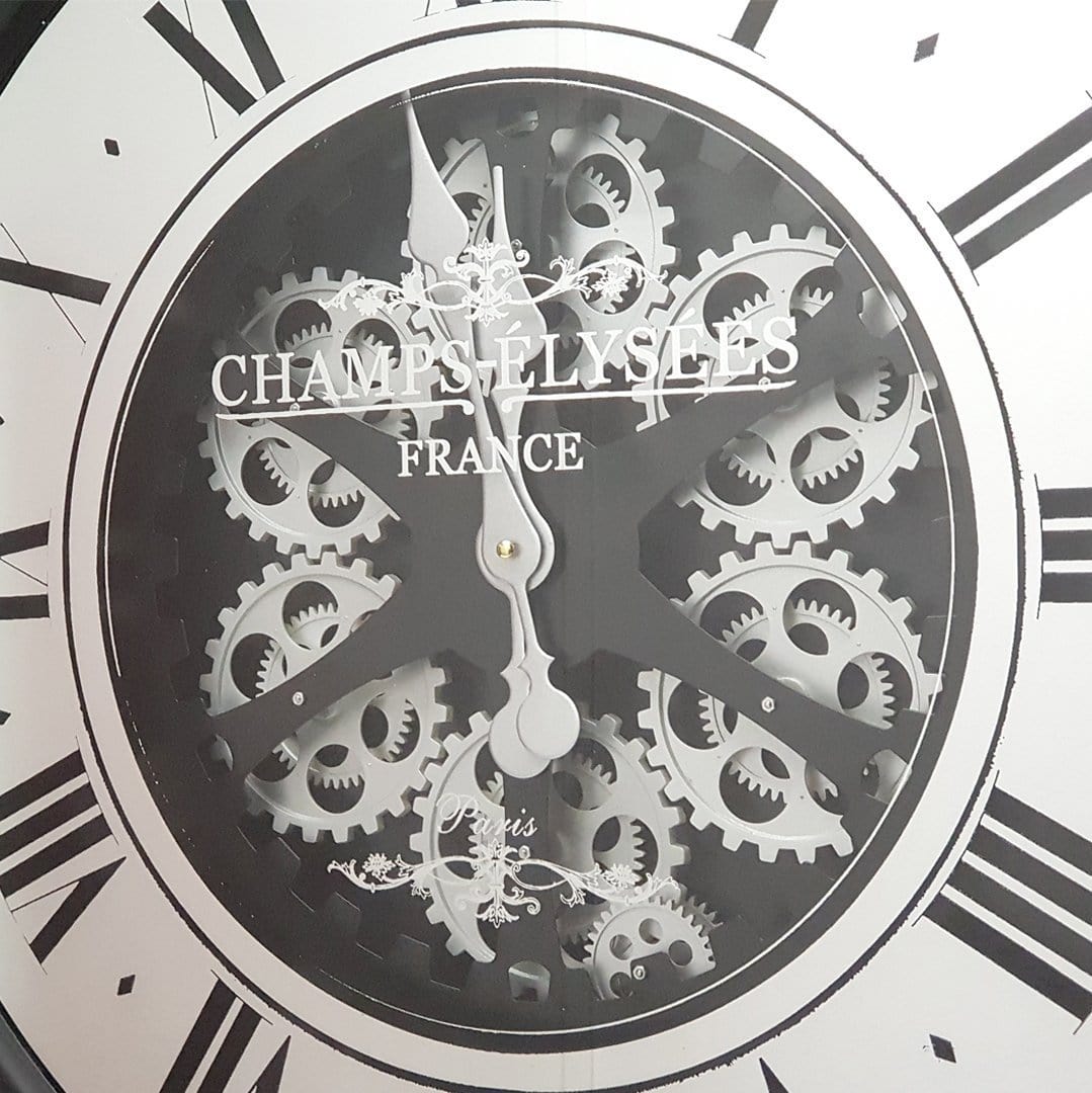 Chilli Wall Clock Miro' Round 80cm French Mirrored Moving Cogs Wall Clock - Black W/Silver Brand