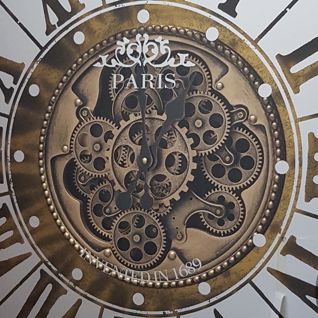 Chilli Wall Clock Round 80cm mirrored Paris moving cogs wall clock - Gold Brand