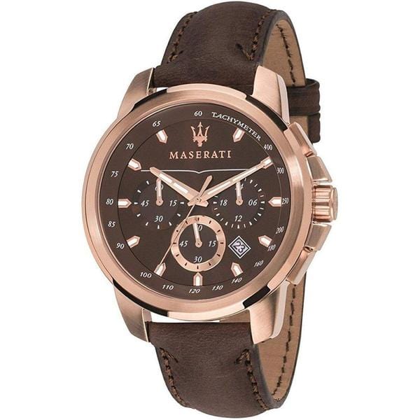 Maserati Watch Maserati Successo 44mm Brown Watch Rose Gold Finish Maserati Successo Watch For Men's 44mm Brown Leather Strap I Rose Gold Brand