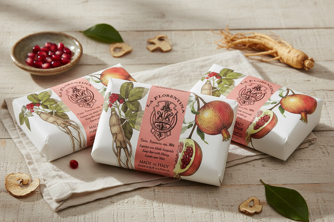La Florentina Pomegranate &amp; Ginseng Bar Soap - Set of 3 Lifestyle