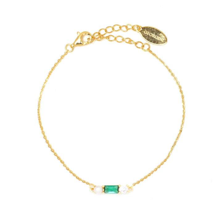 Georgini Gifts Emerald Isle Freshwater Pearl Bracelet In Emerald And Gold